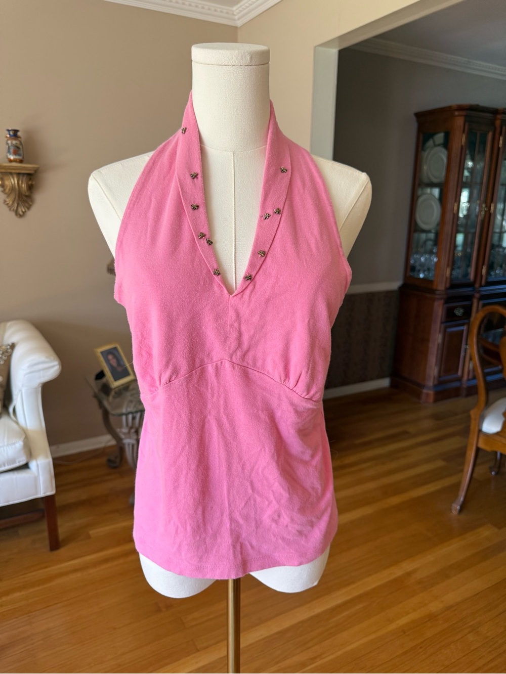 Vintage Y2K womens cotton tank with beaded detail